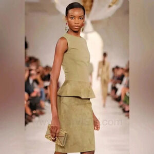 Ralph Lauren Collection Purple Label Runway Leather Suede Blouse Top Peplum 10 M